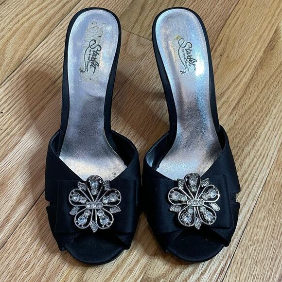 Starlet Shoes - Starlet by Star Jones open toe black embellished heels 6